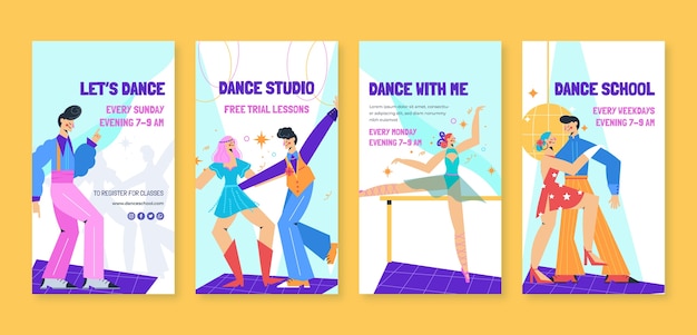 Вектор Истории instagram школы танцев плоского дизайна