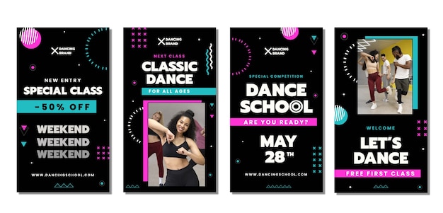 Vector flat design dance school instagram stories