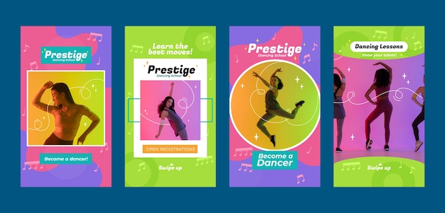 Vector flat design dance school instagram stories