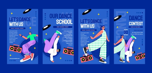 Flat design dance school instagram stories