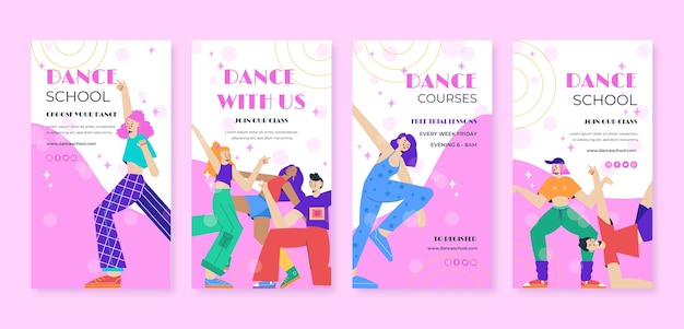 Vector flat design dance school instagram stories