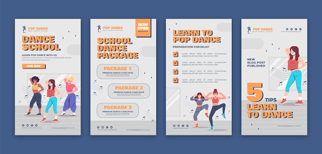 Flat design dance school instagram stories