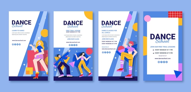 Vector flat design dance school instagram stories