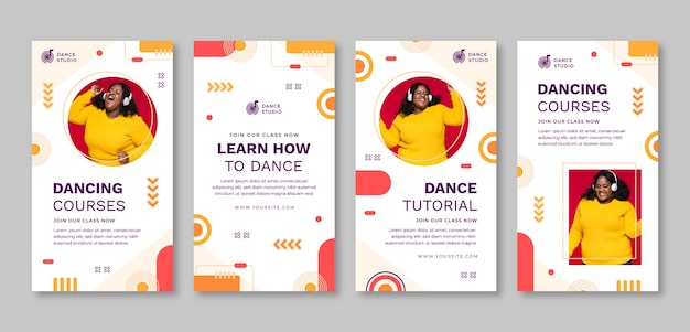 Vector flat design dance school instagram story collection