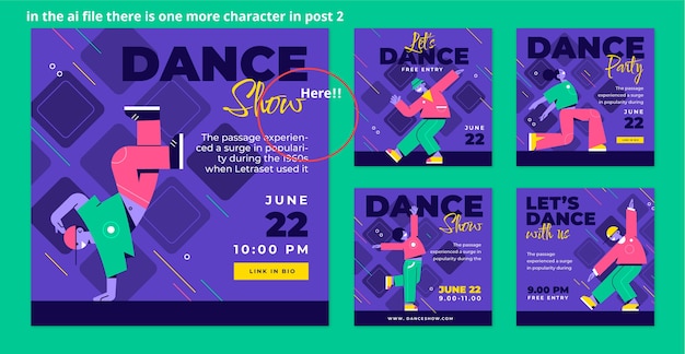 Flat design dance show instagram posts