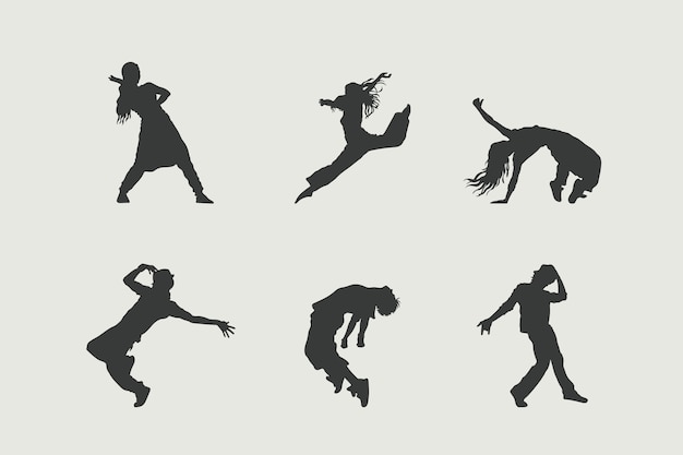 Vector flat design dancer silhouette set