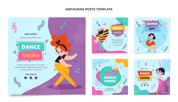 Vector flat design dansshow instagram posts