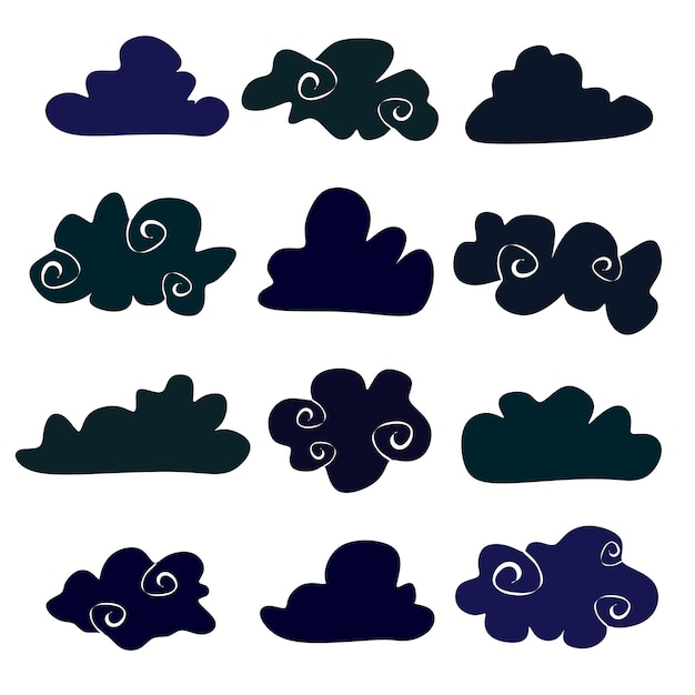 Flat design of dark clouds icon set