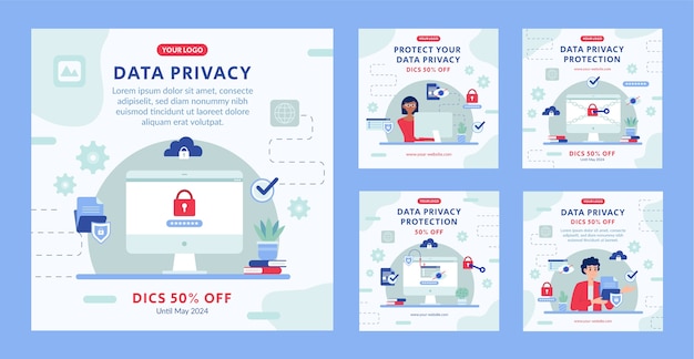 Flat design data privacy instagram post template