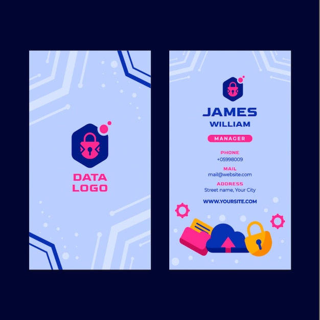 Vector flat design data privacy vertical business card template