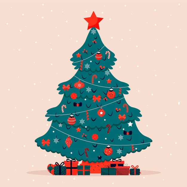 Flat design decorated christmas tree