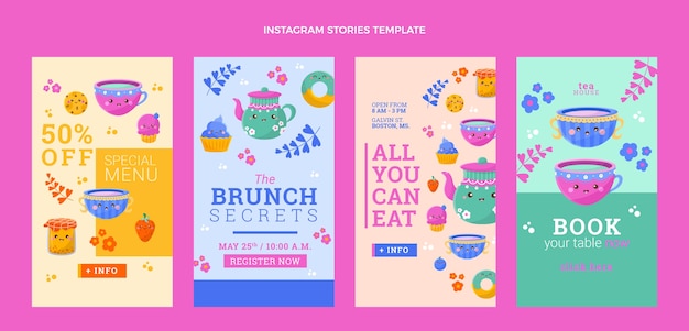 Vector flat design delicious brunch instagram stories