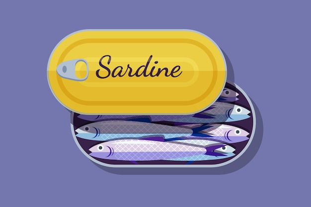 Vettore illustrazione deliziosa di sardine in scatola dal design piatto