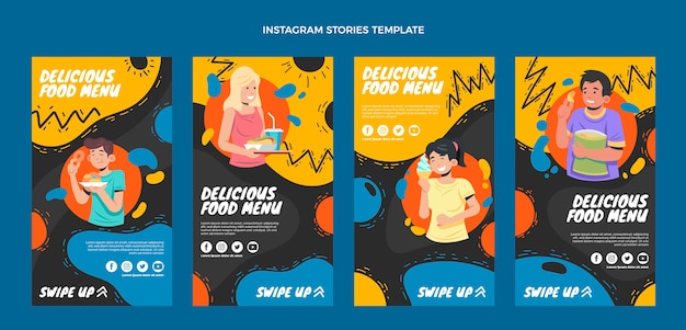 Vettore storie di instagram del menu di cibo delizioso dal design piatto