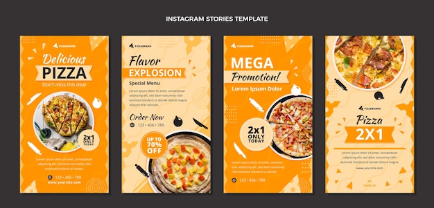 Vector flat design delicious pizza instagram stories