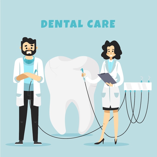 Vector flat design dental care concept with dentists