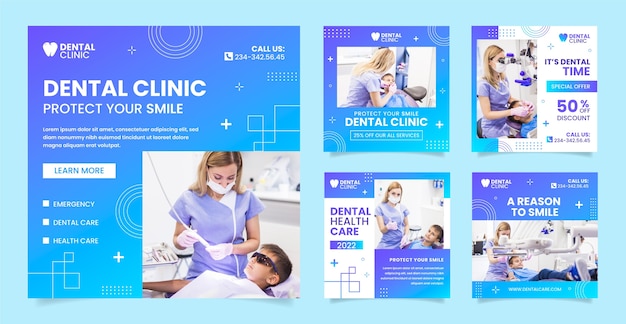 Vector flat design dental clinic instagram posts template