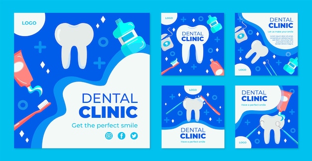 Post di instagram della clinica dentale di design piatto