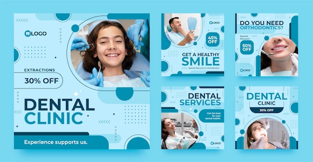 Vettore post di instagram della clinica dentale di design piatto