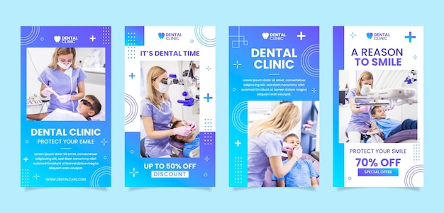 Vector flat design dental clinic instagram stories template