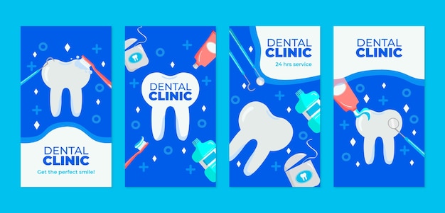 Vettore storie di instagram della clinica dentale di design piatto