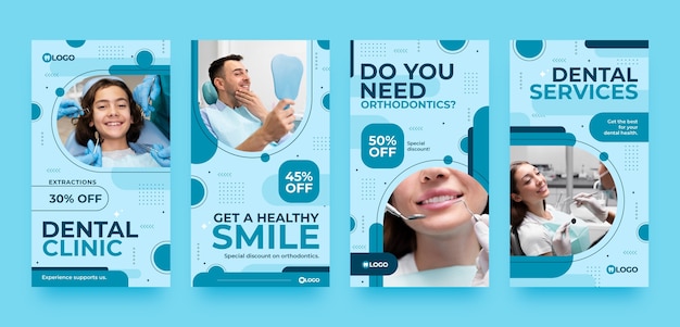 矢量平面设计牙科诊所instagram的故事