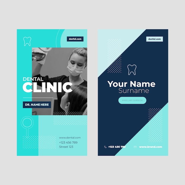 Flat design dental clinic vertical business card