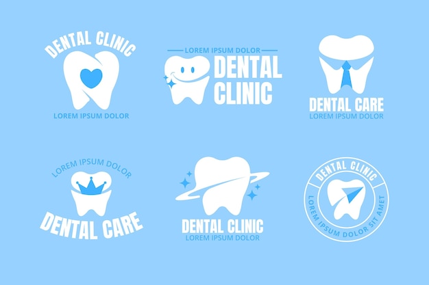 Flat design dental logo collection