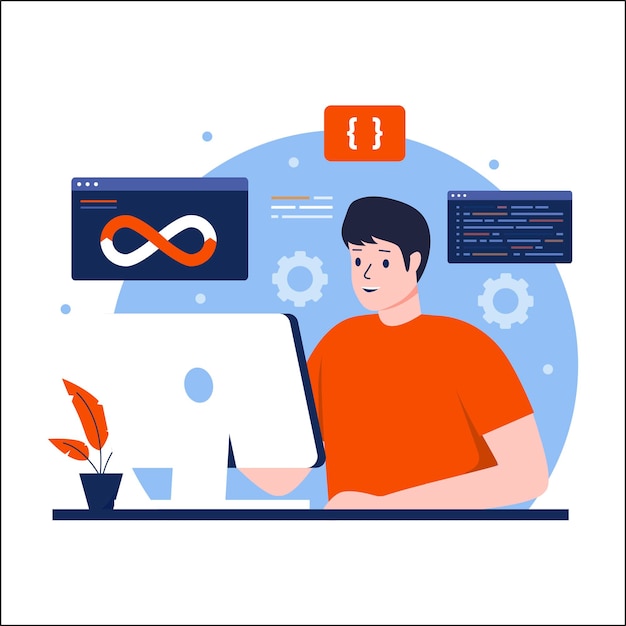flat design of development and operations technology illustration for websites landing pages mobile applications posters and banners trendy flat vector illustration