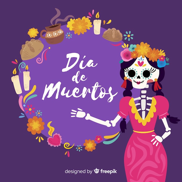 Design piatto sfondo dia de muertos