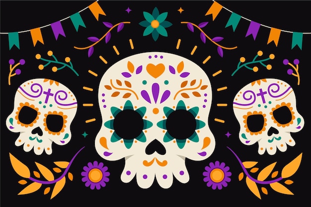 Vettore sfondo di dia de muertos design piatto