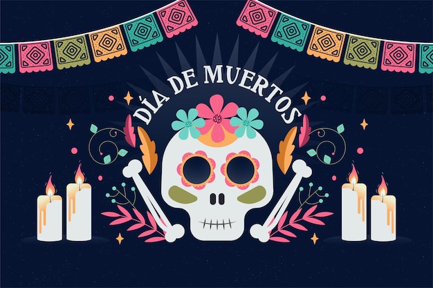 평면 디자인 Día De Muertos 배경