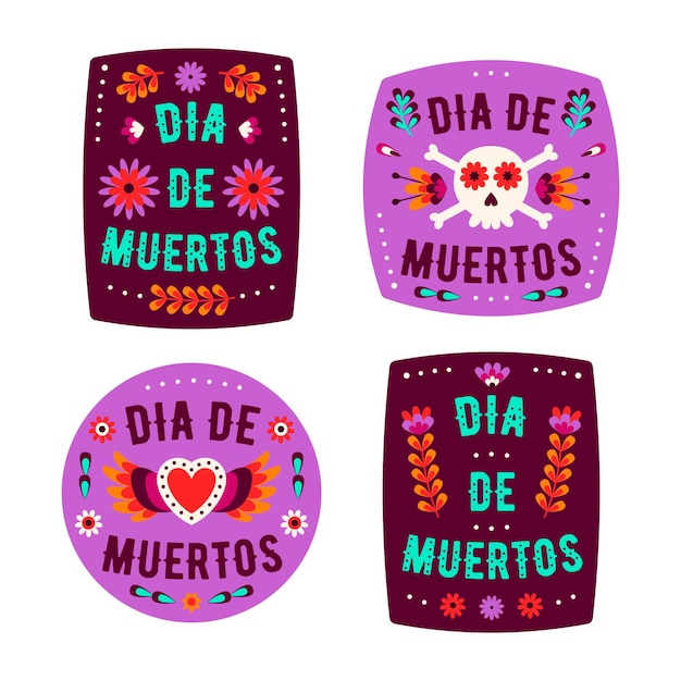 Flat design dia de muertos badge collection