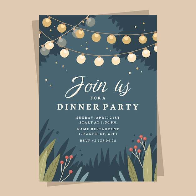 Vector flat design dinner party invitation