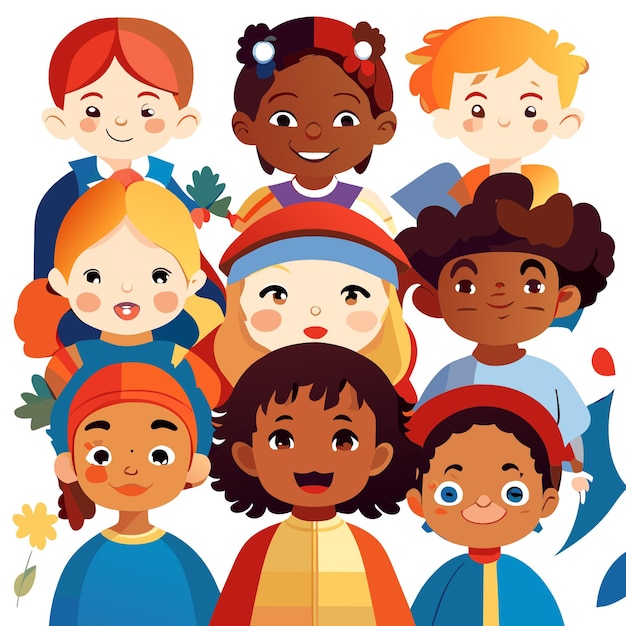 Flat design of diverse kids