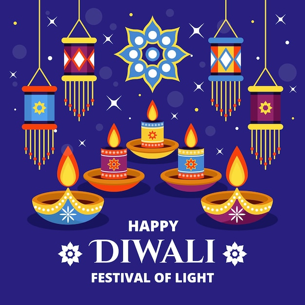 Flat design diwali background with candles