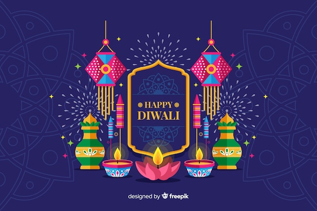 Flat design diwali holiday background with candles