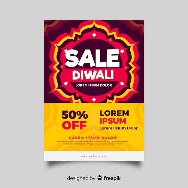 Flat design of diwali sale flyer template