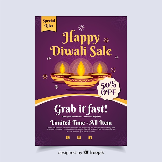 flat design diwali sale flyer template