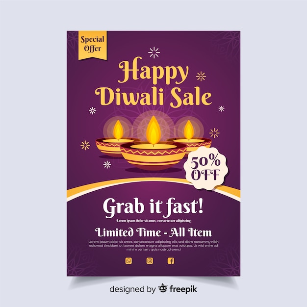 Vector flat design diwali sale flyer template