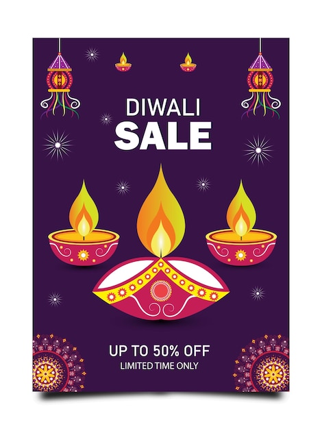 Flat design diwali sale flyer template