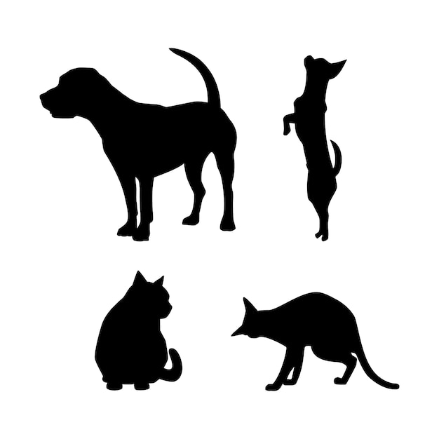 Illustrazione della siluetta del cane e del gatto dal design piatto