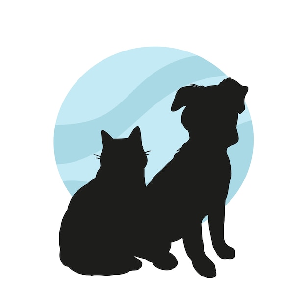 Flat design dog and cat silhouette