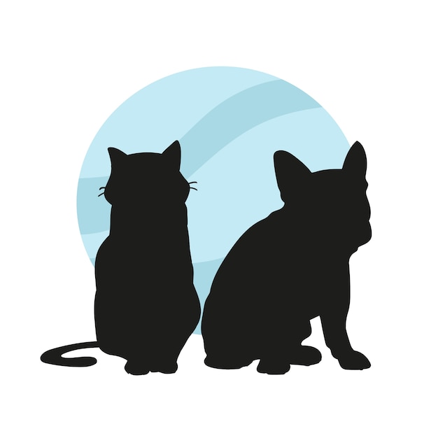 Flat design dog and cat silhouette