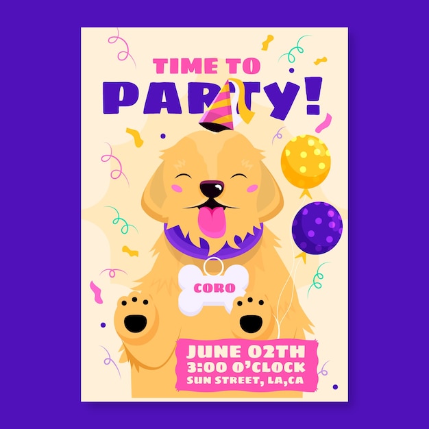 Flat design dog pool party invitation