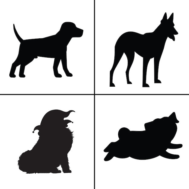 フラットデザイン犬シルエットセット犬黒黒アイコン犬子犬かわいいコーギーペットの犬面白い
