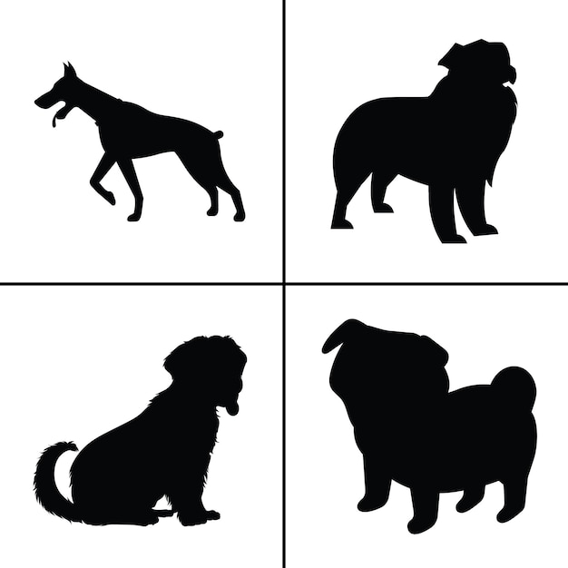 FLAT DESIGN DOG SILHOUETTE SET dog black black icon dog puppy cute corgi pet dogs funny