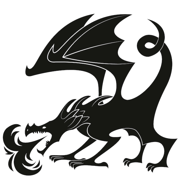 Vector flat design dragon silhouette illustration