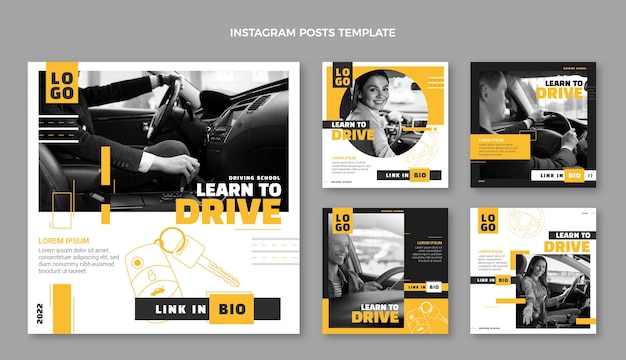 Flat design driving school instagram post