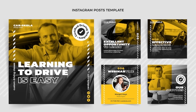 Flat design driving school instagram posts